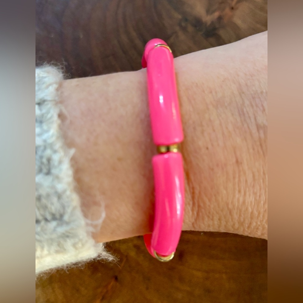 Pink Tube Bracelet with Gold Accents